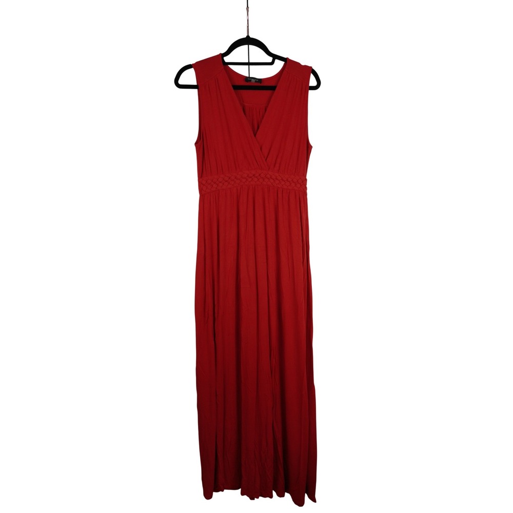 Spense Red Sleeveless Maxi Dress Braided Empire Waist V-Neck BK74867 Womens L
